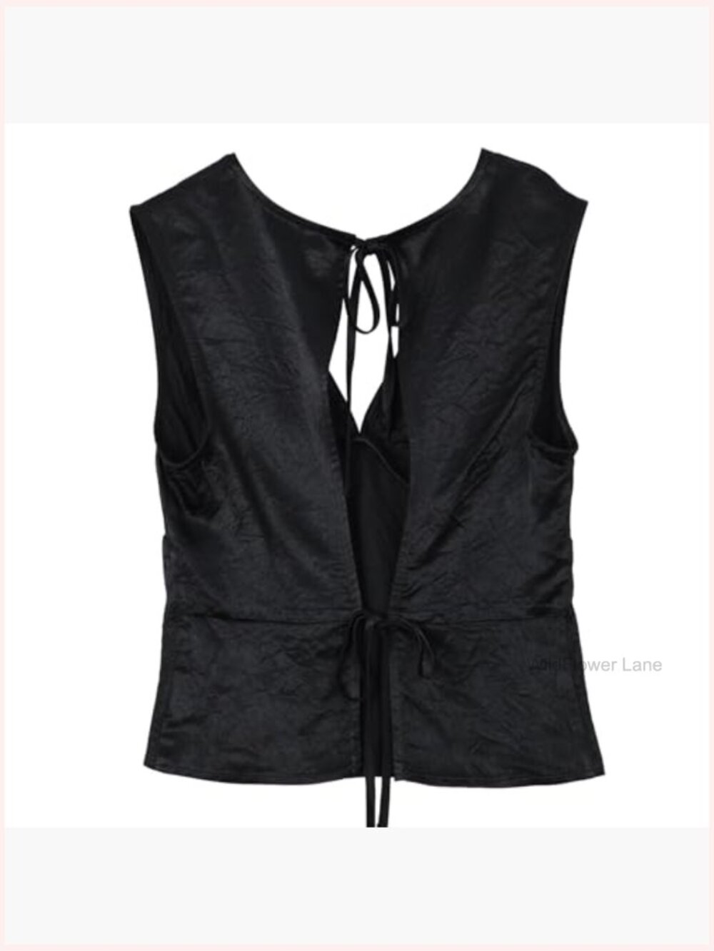 Acetate V-Neck Open Back Tank Top Self Tie Sleeveless Blouse - Picture 6 of 7